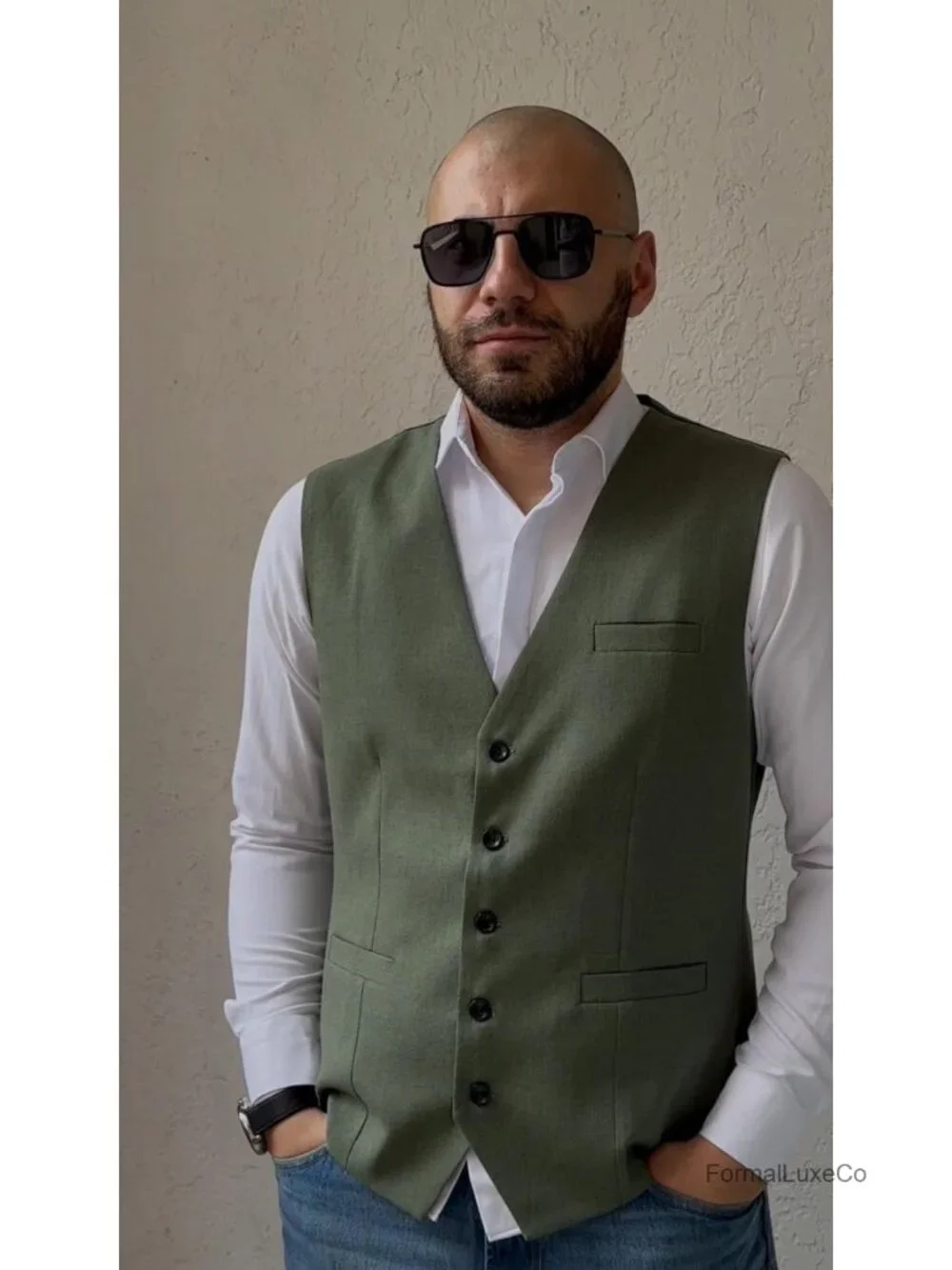 Men's Slim Fit Waistcoat Formal Vest Button Closure Sleeveless Linen